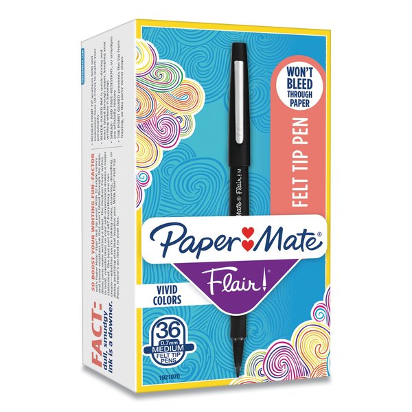 Paper Mate Flair Felt Tip Marker Pen, Black, Med, PK36 1921070
